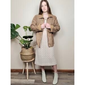 Vintage Y2K Shearling Coat Faux Suede Camel Tan Medium